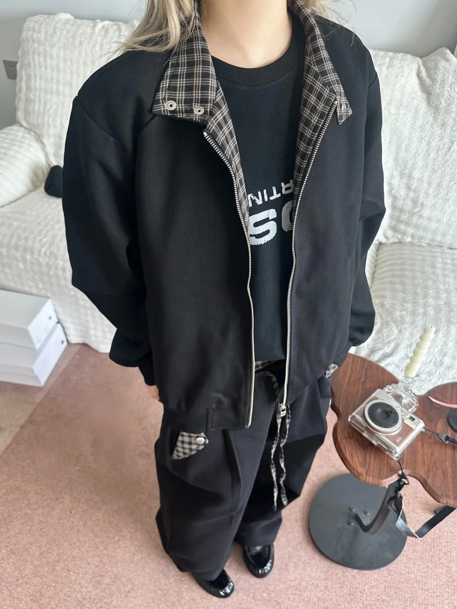 

HarringtoN Plaid Patchwork Men's Jaet Autumn CleanFit ort Baseball Sle American Retro Workwear Coat Youth ular Loose...