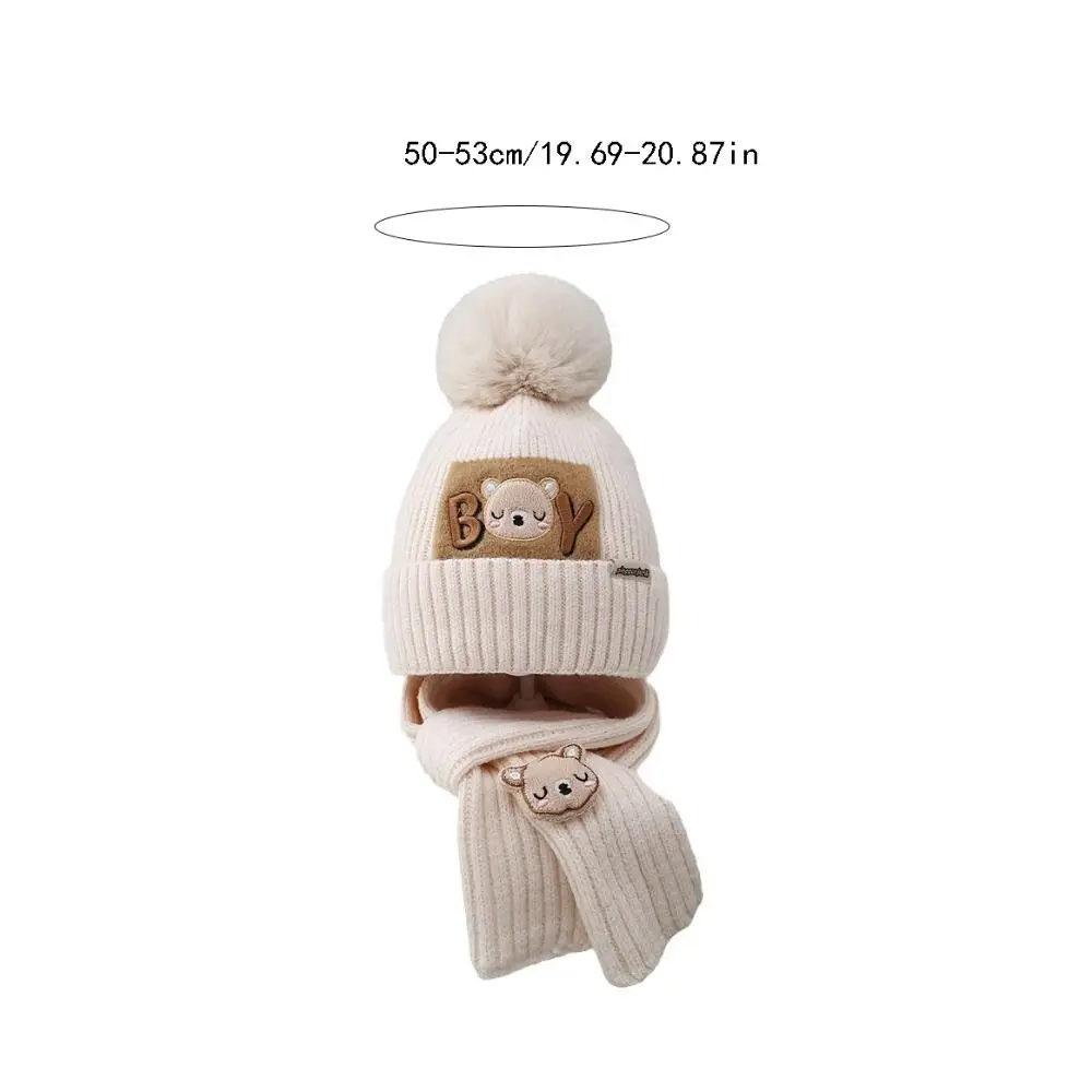 Autumn Bear Baby Hat Scarf Set Neck Scarf Solid Color Kids Crochet Hat Korean Style Children\'s Ear Protection Hat Girls