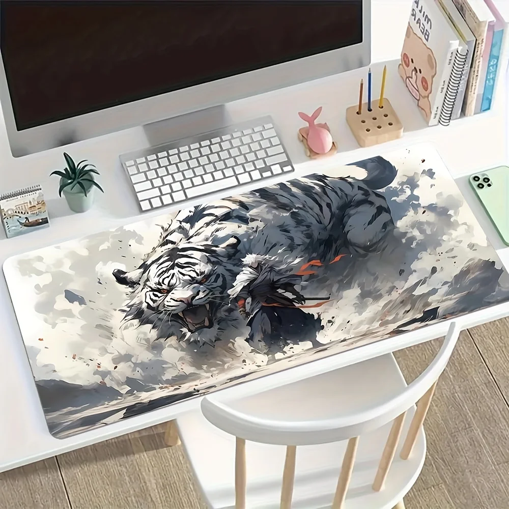 

White Tiger and Boy Pattern Mouse Pad, Gaming E-sports Computer Mouse Pads,practical Office Desktop Decoration Pad, Perfect Gift