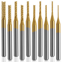 10Pcs 0.8-3mm Engraving Milling Cutter Titanium Coated Carbide End Mills Set 1/8 Inch Shank CNC End Mill for Wood Plastic Metal
