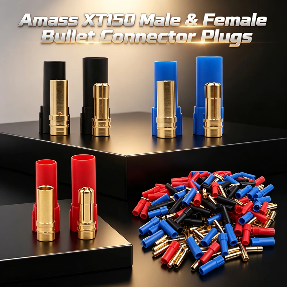30 Pair Amass XT150 Gold-Plated Male And Female Bullet Connectors with Protective Hub 6.0mm for Electronic Components
