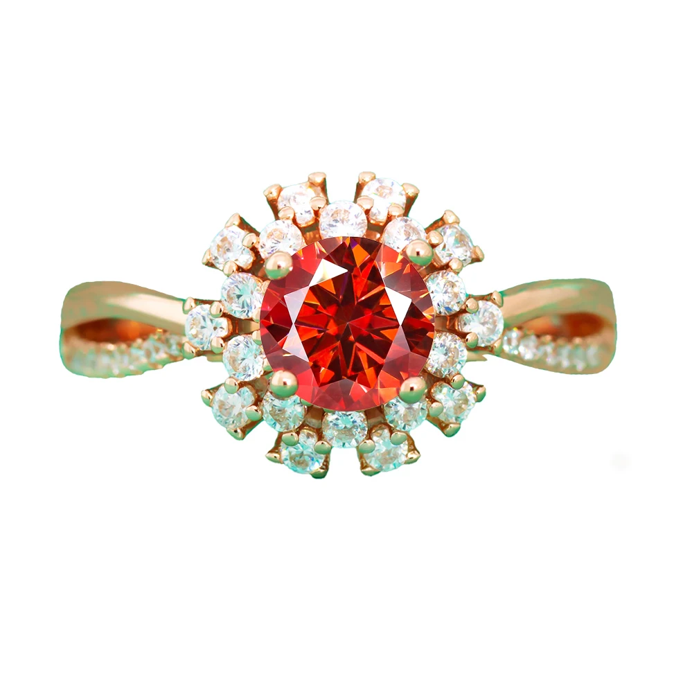 

Luomansi Red Moissanite Ring 1 Carat 6.5MM with GRA Certificate 100% - S925 Silver Girl Jewelry Anniversary Gift