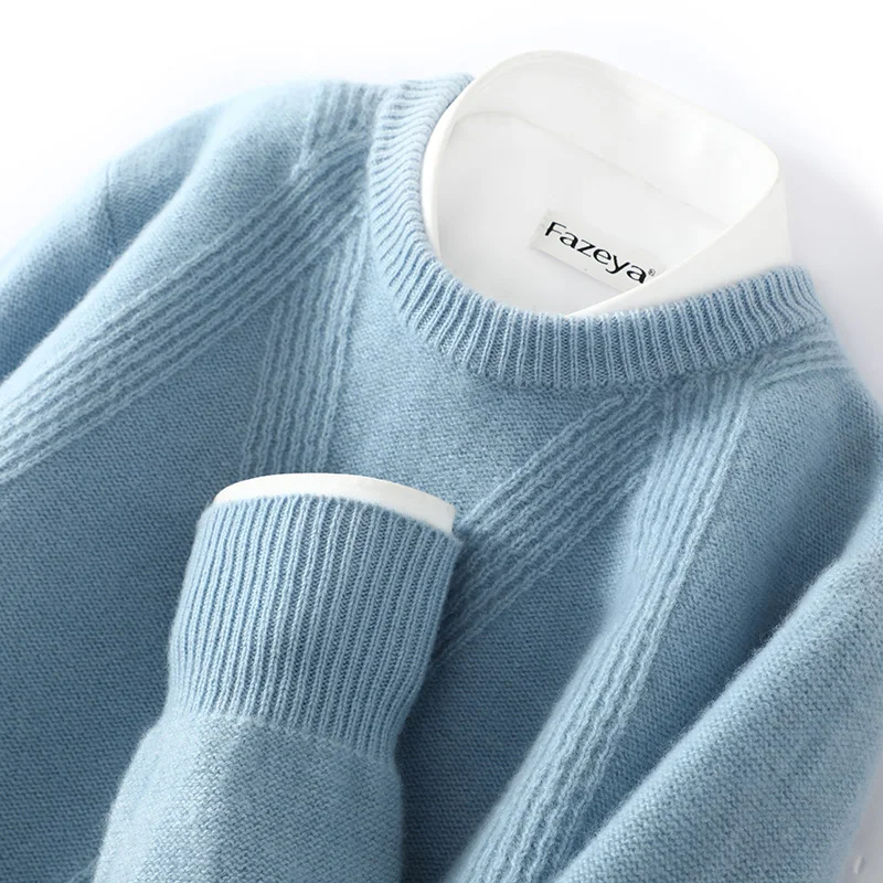 WOTEEWS  Casual O-neck Men's Knitted 100% Australian Wool Sweater Autumn and Winter Men's Long Sleeve Pullover Hot New Product