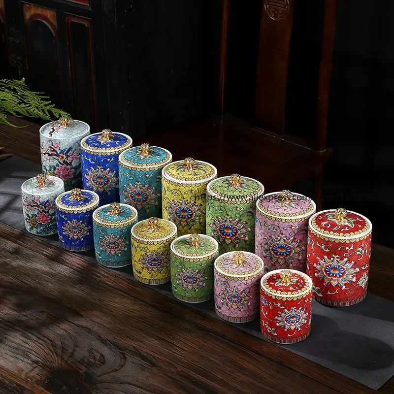 

Chinese-style Ceramic Storage Jars Living Room Sealed Cans Dried Fruit Storage Boxes Household Kitchen Supplies Sealed Cans