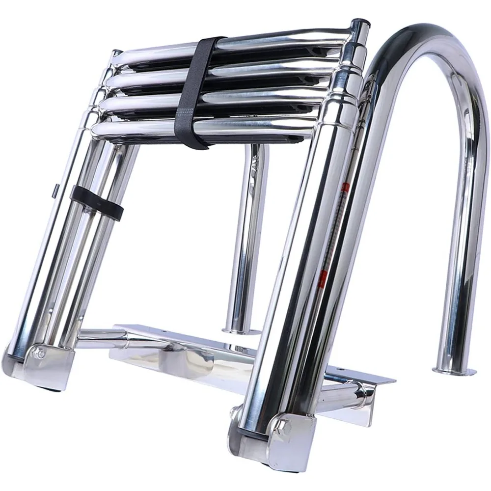 

4 Step Pontoon Boat Ladder, 316 Stainless Steel Folding Telescoping Ladder for Rear Entry Inboard Boats - Heavy Duty, Wide Steps