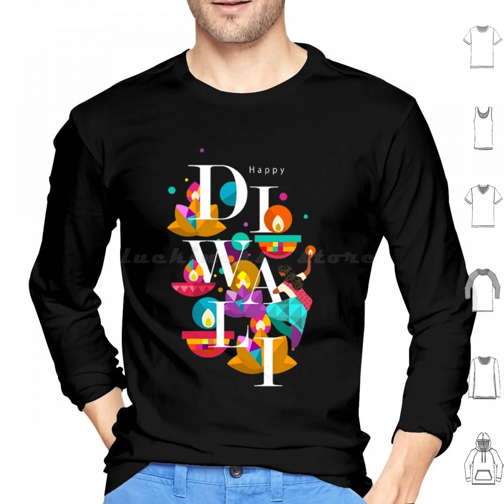 Happy Diwali Wish Hoodie cotton Long Sleeve Diwali India Happy Diwali Festival Of Lights Krishna Indian Diwali Festival