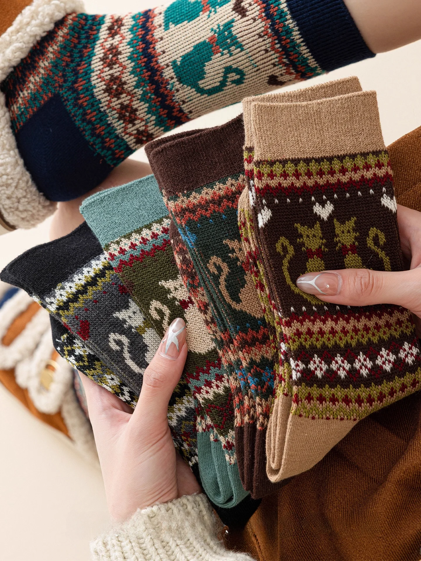 sos-confortable-mi-mollet-pour-femmes-nouveau-sle-retro-tendance-national-sle-artistique-coton-polyester-spandex-melange-2025