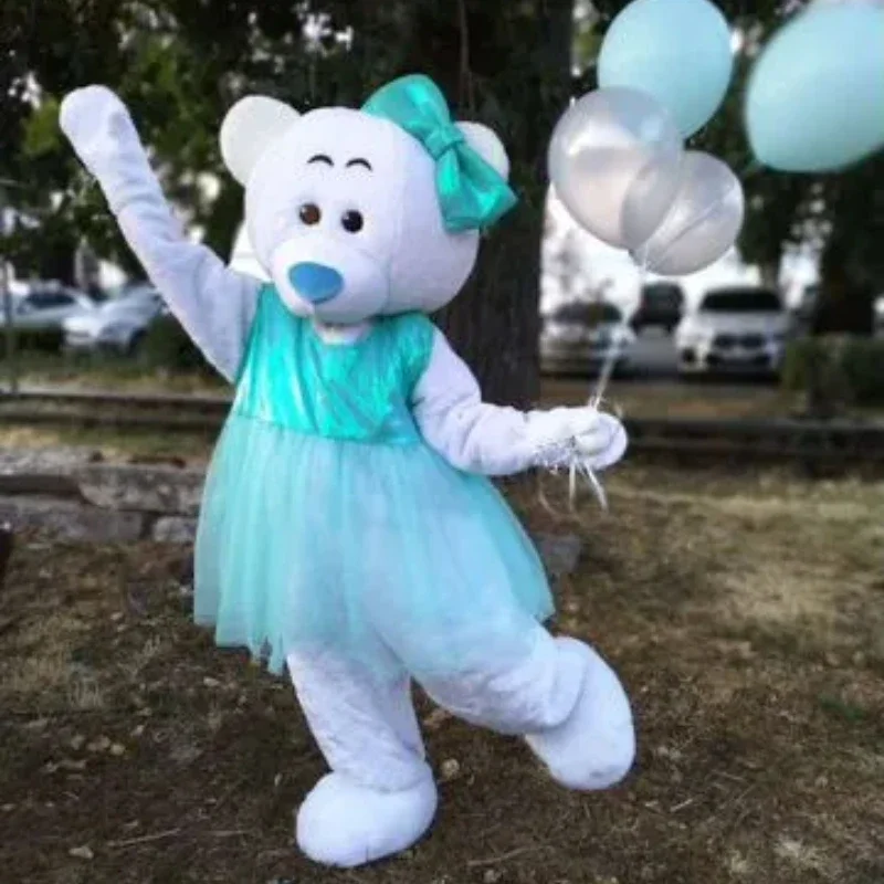 White Dress Teddy Bear Mascot Costume Birthday Wedding Bear Black Suit Halloween Rave Party Event Adults Cosplay Anime Fursuit
