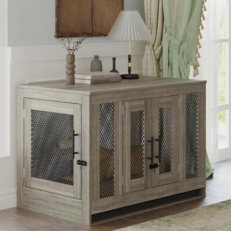 Furniture Style Dog Crate - Indoor Wooden Dog Kennel Furniture - Puppy Dog Cage with Flip-up Top and 2 Doors