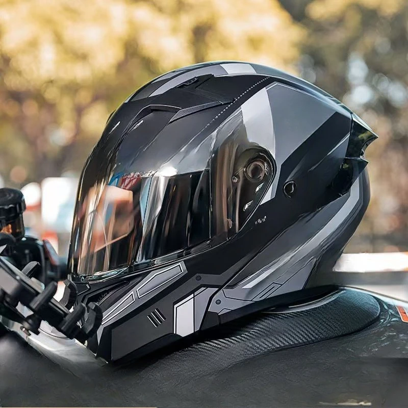 Kask motocyklowy, męski i damski, z podwójną szybą, motocyklowy