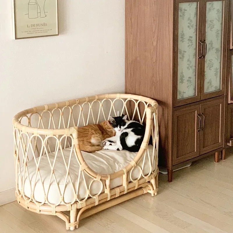 Gu Xiaoyu rattan pet bed hand-woven dog sofa rattan chair cat princess bed ins baby small rattan bed