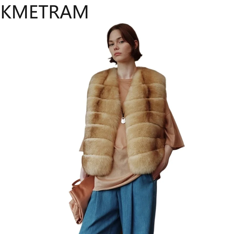 100% real colete de pele de raposa feminino luxo sem mangas casaco de pele mulher roupas de inverno de alta qualidade 2025 novo em outerwears шуба ж misce