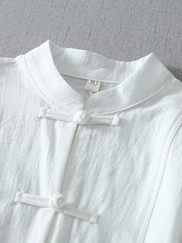 Chinese Sle Cotton Linen Loose Casual irt Long Sve Stand Collar Zen Tai Chi Clothing Large Size Women's Faionable Bu...