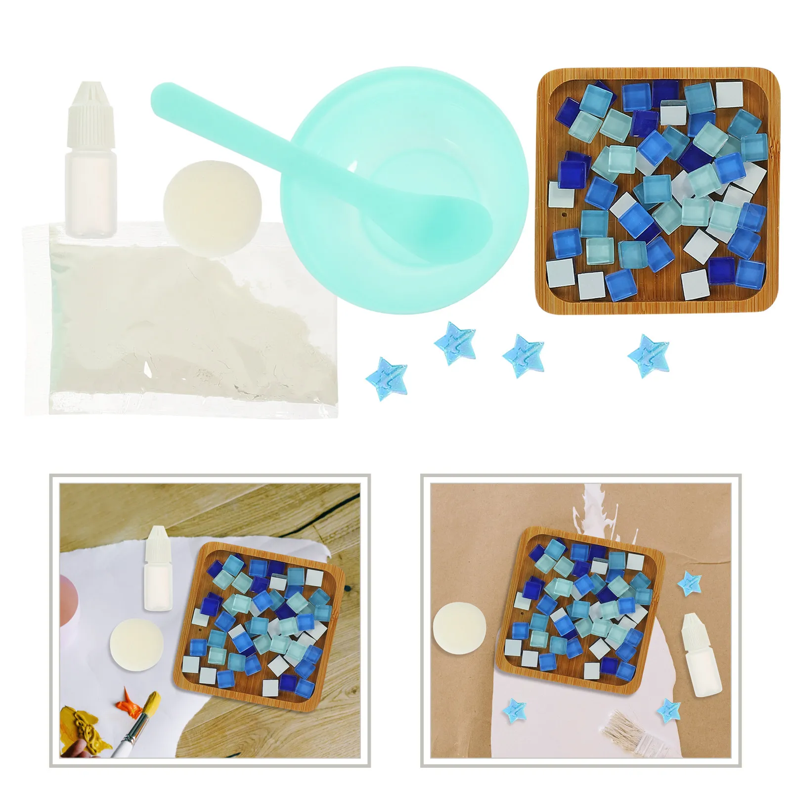1Set DIY Mosaic Cup Mat Decor Handmade Coaster Making Kit Creative Mixed Color Glass Tiles for Kids and Family DIY Craft