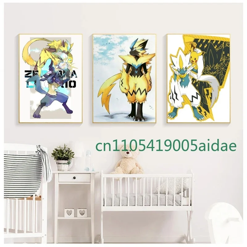 

Anime Pokemon Canvas Painting Handsome Lucario Zeraora Print Watercolor Wall Art Picture Living Room Corridor Decor Kids Poster