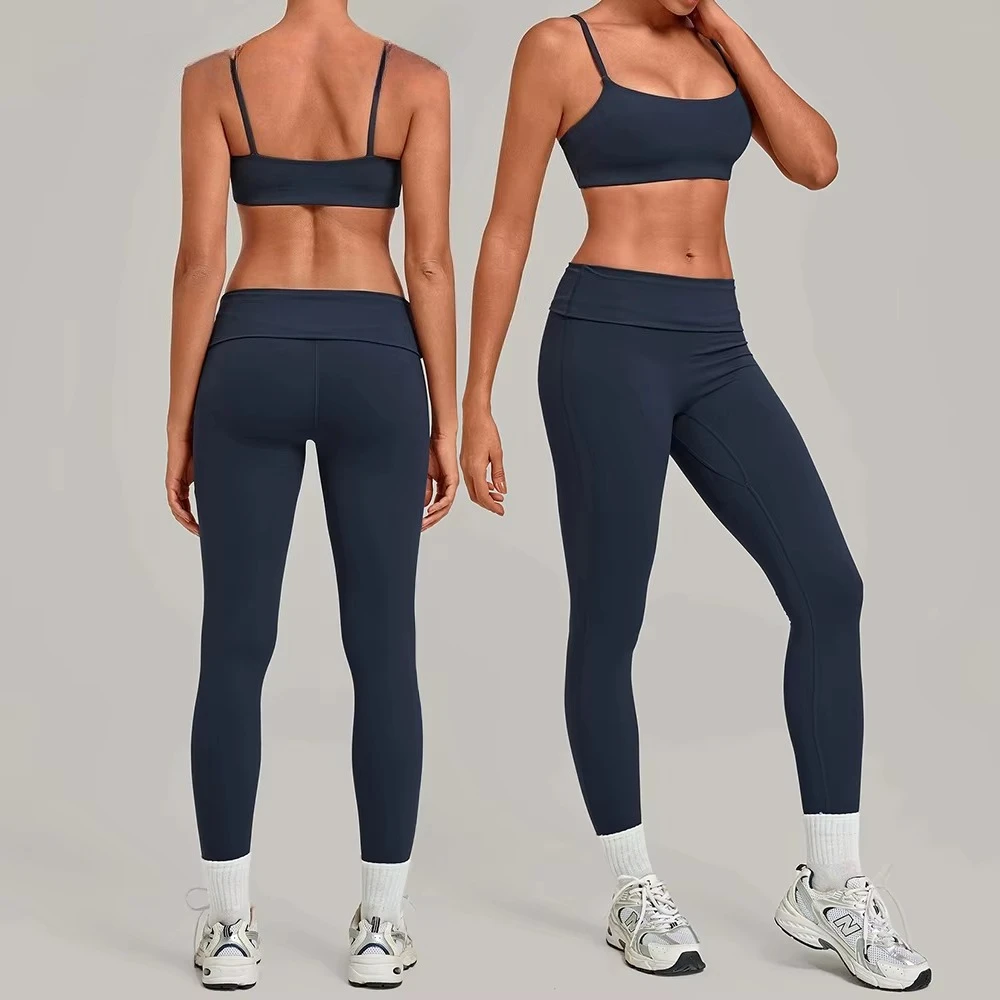 Yoga Set 2PCS Women Workout Outfit Fitness Crop Top Suit Sportswear Gym Clothes Female Fold Over Leggings Sport Set Yoga Clothes