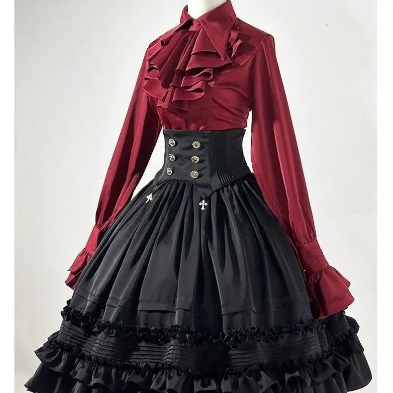 2026 Neue Japanische Y2k Kawaii Einfarbige Bluse Damen Langarm Elegant Figurbetont Hemden Lässig Niedlich Märchenhafte Lolita Harajuku Oberteile