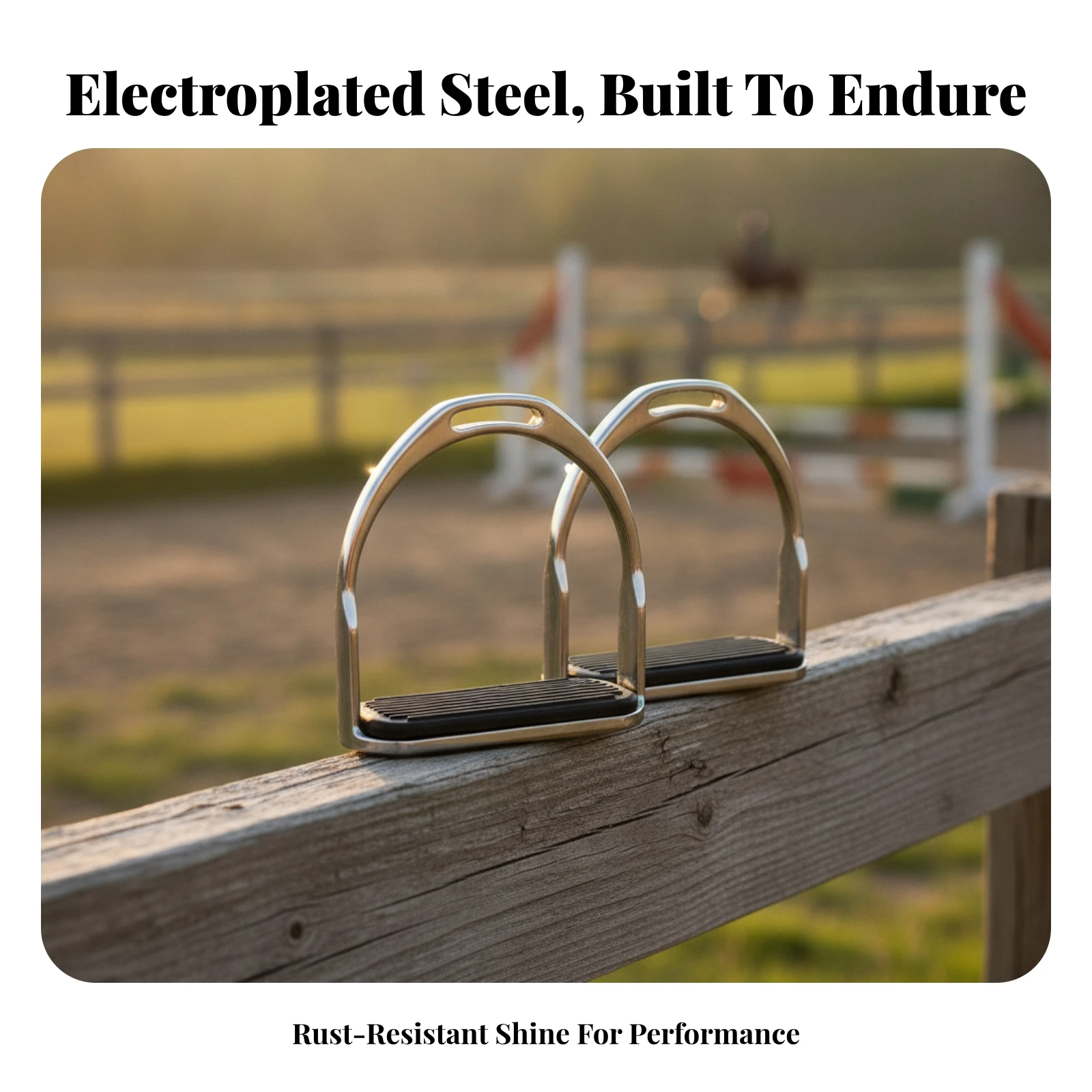 Stirrups with Black Treads Ribbed Stirrups with Rubber Treads Stirrup with Rubber Grip Secure Tack Silver-Polished