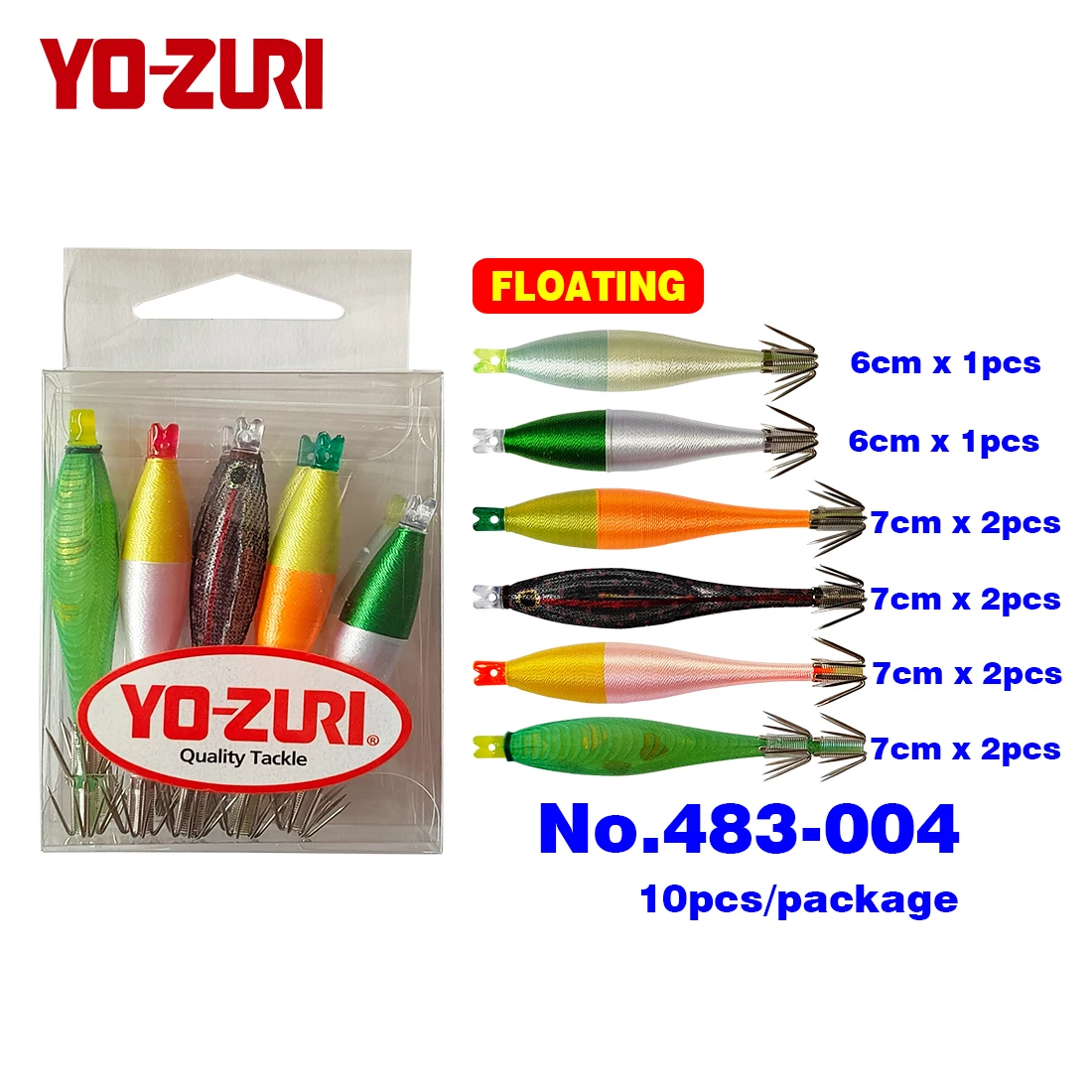 Yo-zuri Squid Jig Squid Hooks Squid Lure Bait 6cm 7cm Japan Floating UV Fluorescent 5colours 10pcs Calamari