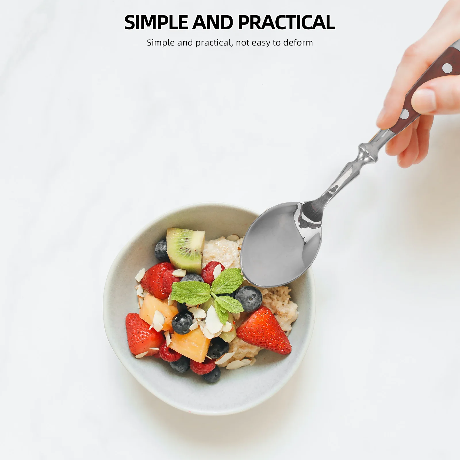 

Stylish Tea Spoon Made of 430 Stainless Steel and Natural Wood Great for Hot Tea Cold Drinks Desserts Cakes and Kitchen Serving