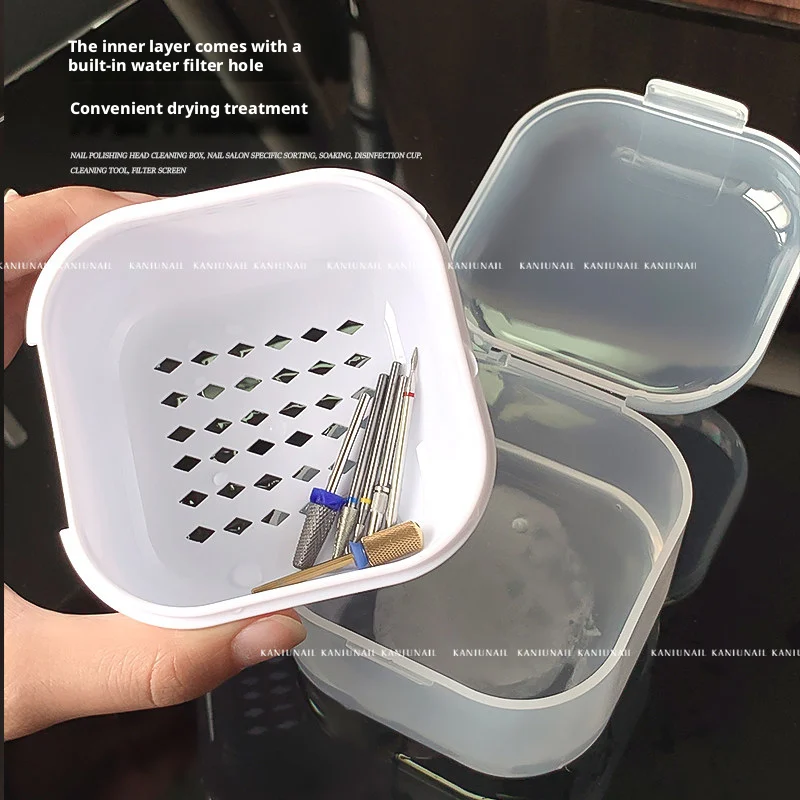Caja de Limpieza y Desinfección para Cabezales de Pulido Kaniu, Caja de Limpieza de Brocas para Uñas con Filtrado de Doble Capa, Esterilización para Manicura