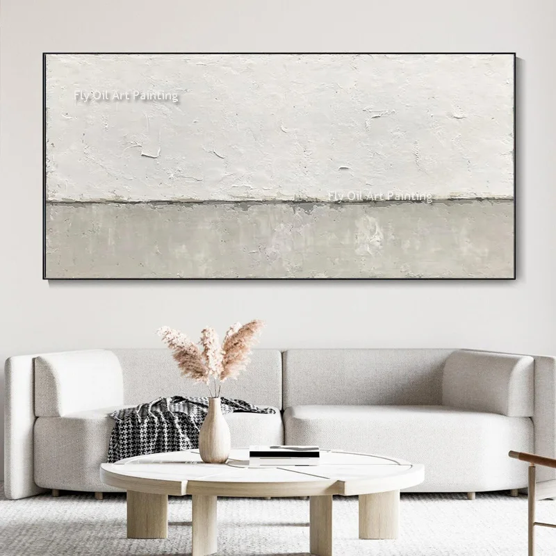 Handmade Large White And Gray Abstract Oil Painting On Canvas Special Design Wall Art Black White Knife Thick Wall Art Decor
