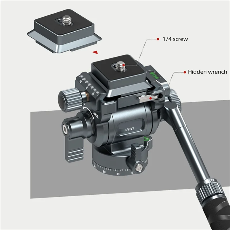 

Durable-F38 Quick Release Fluid Video Pan-Tilt 360°Panoramic Gimbal Pan-Tilt Tilt 145° With Detachable Handle For Tripod Filming