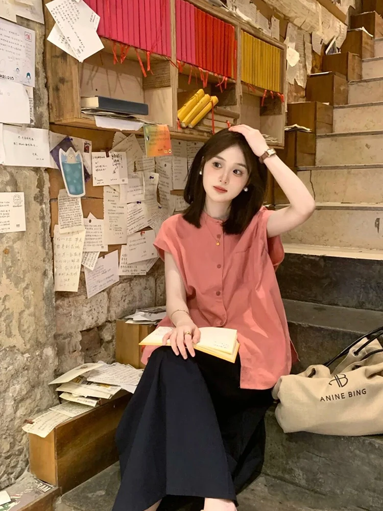 

Casual Loose Women's irt Summer New Sle Vintage Loose Lazy Sle Single Button No Sve irt Flng Sve Ele Faion