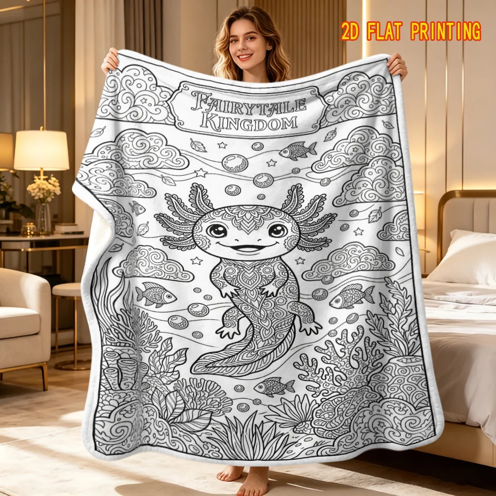 Axolotl Fairytale Kingdom  Throw Mandala Line Art   Fish  Bubble  Cover for Sofa Couch  Ocean Fantasy  Home Decor Accessory
