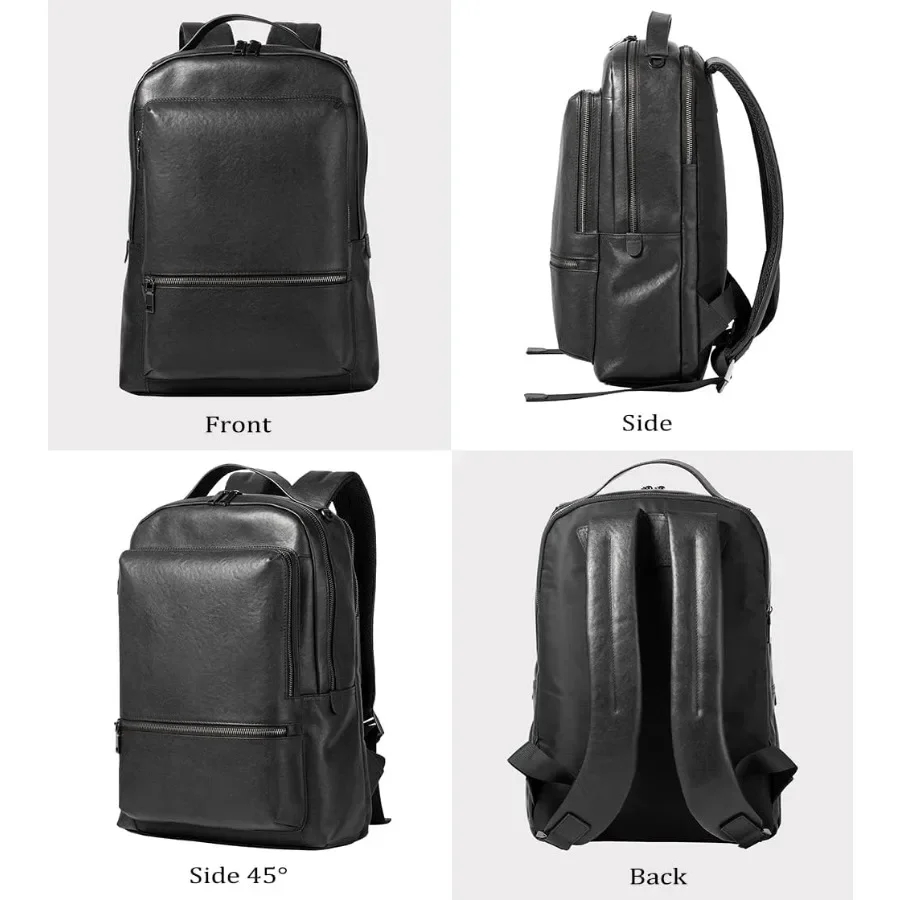 حقيبة ظهر للكمبيوتر المحمول من الجلد الطبيعي مقاس 15.6 بوصة للرجال والنساء حقيبة سفر للأعمال والمشي لمسافات طويلة حقيبة ظهر Daypack 2 # أسود #4