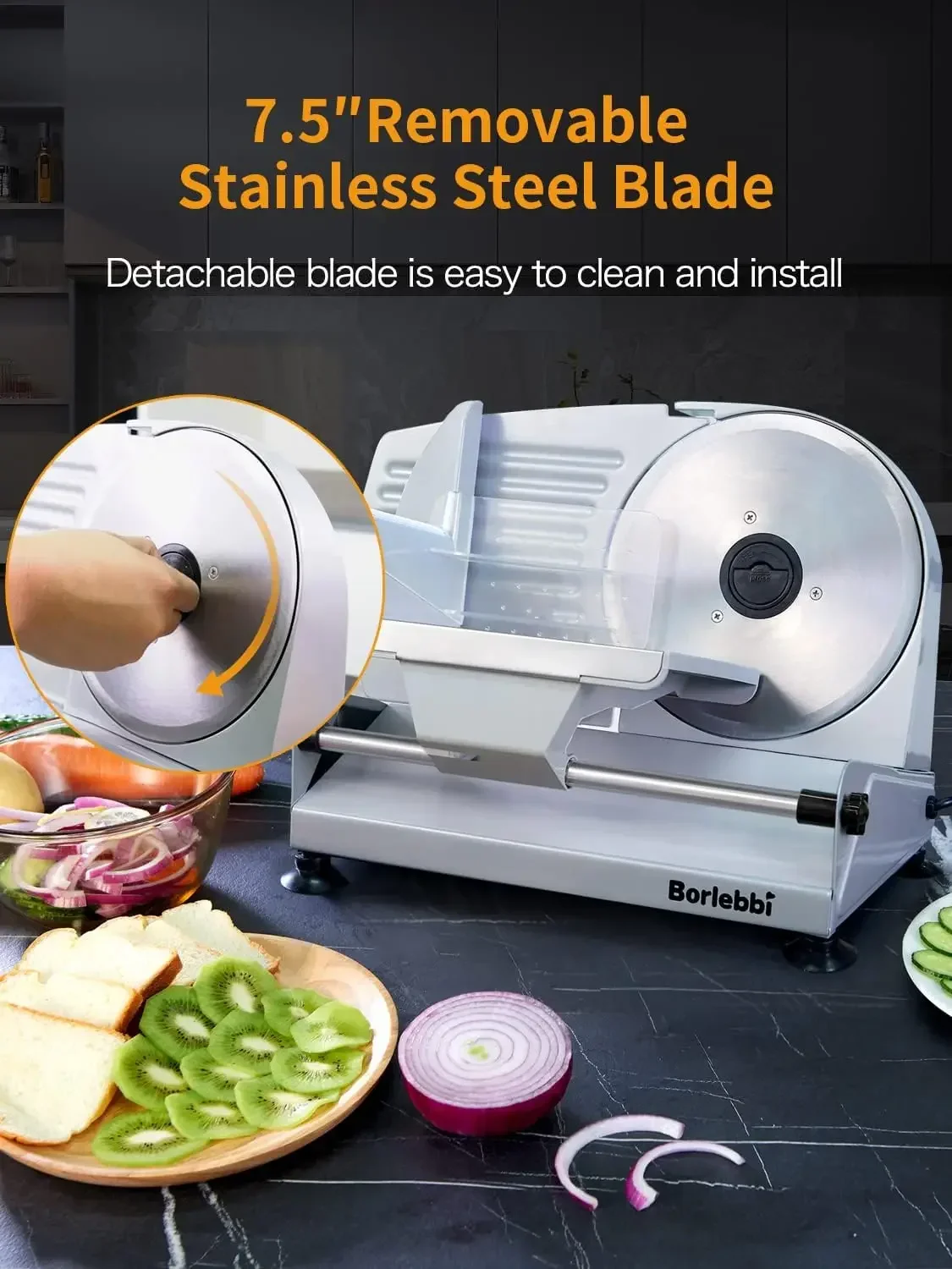 200W Electric Food Slicer with 2 Removable 7.5