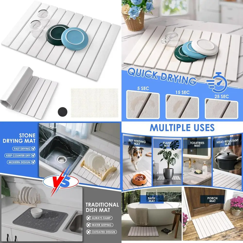 

Large Collapsible Diatomaceous Earth Dish Drying Mat for Kitchen, 23 x 15.3