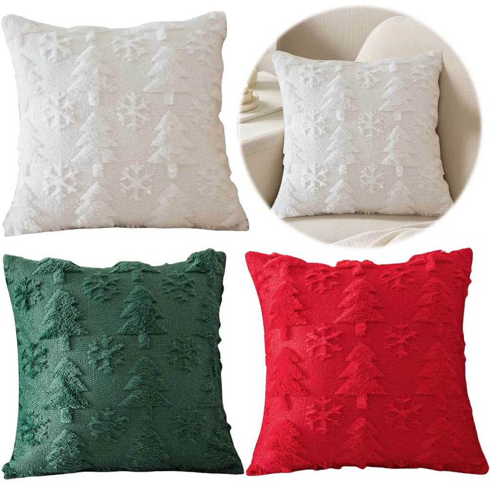 1Pack Christmas Tree Snowflake Throw Pillow Cover Shaggy Plush Pillowcase Sofa Cushion Cover Holiday Festivals Winter Home Decor