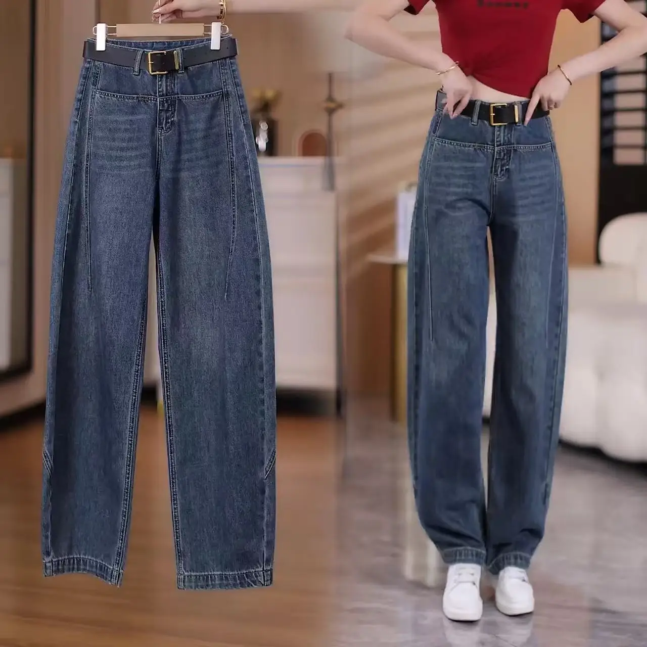 Scimitar Jeans Women's 2025 Autumn New High Waist Skinny Versatile Drape Narrow Wide Leg Pants