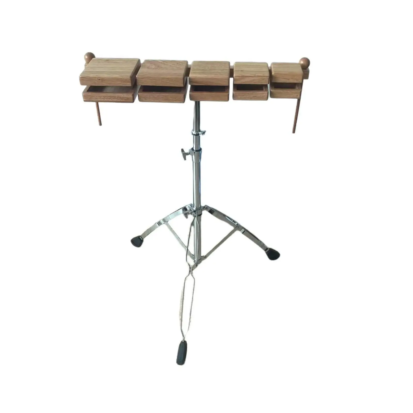 Five-Tone Wood Block with Stand Wooden Wood Percussion Block Adjustable Temple Blocks for Percussionists, Students, Performance,