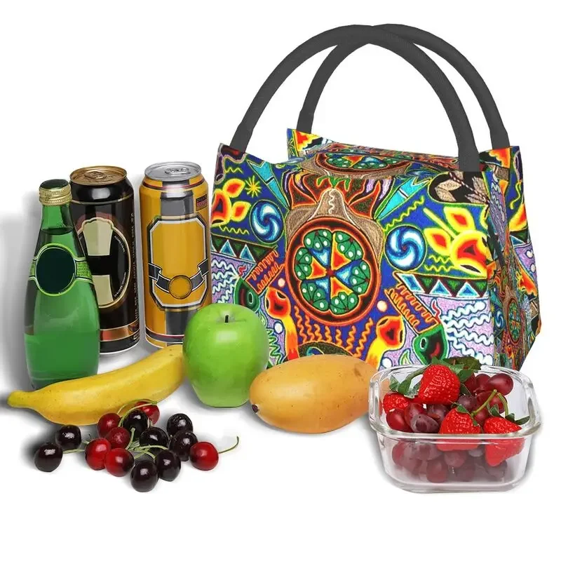 Huichol Traditional Native Insulated Lunch Bags for Women Shamanic Ceremony Folk Art Resuable Thermal Cooler Food Lunch Box