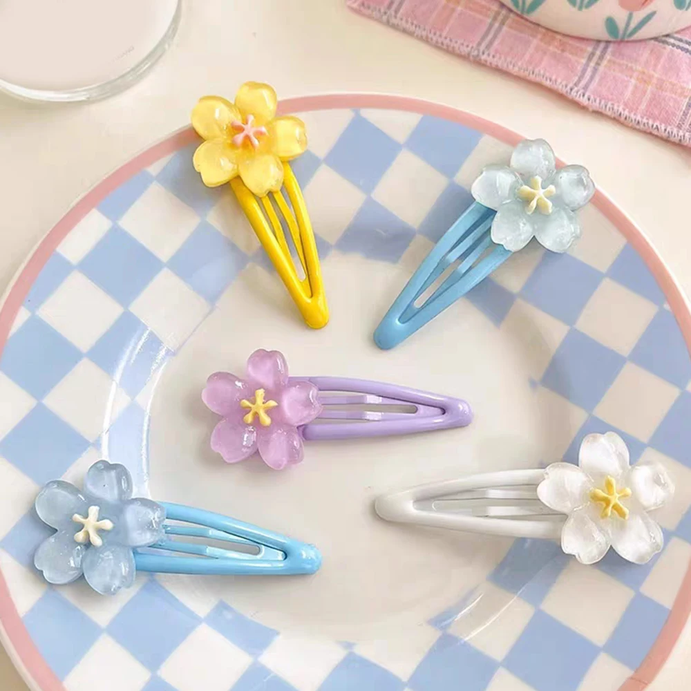 Anime Card Captor Sakura Cute Pink Creamy Flower BB Hairpin Jelly Cherry Blossom Side Hair Clip Girl Headwear Ornament Gift