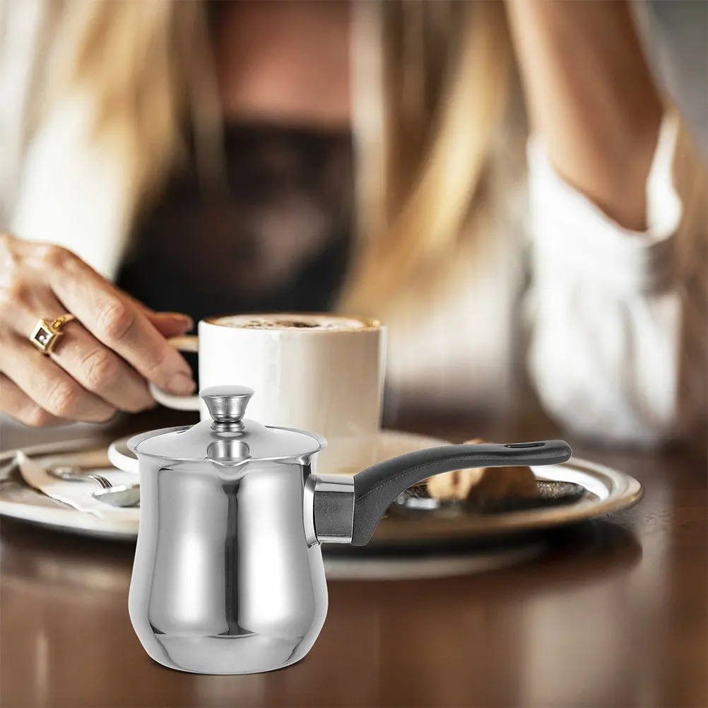 

Stainless Steel Metal Turkish Coffee Pot 540Ml Butter Warmer Milk Frothing Pitcher Lid for Coffee Chocolate Milk Frothing Pot
