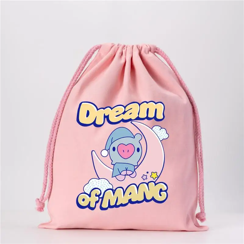 Anime Peripheral Bt21 Cartoon Cute Bundle Pocket Colorful Drawstring Bag Shoe Bag Canvas Storage Bag Gift for Friends