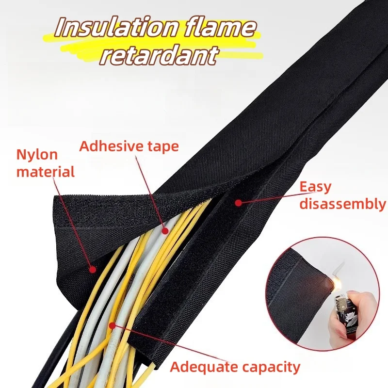 Insulation Cable Sleeve Adhesive Grommet 16mm-100mm Nylon Braided Reusable Cable Harness Sheath Wrap Protector wire organizer