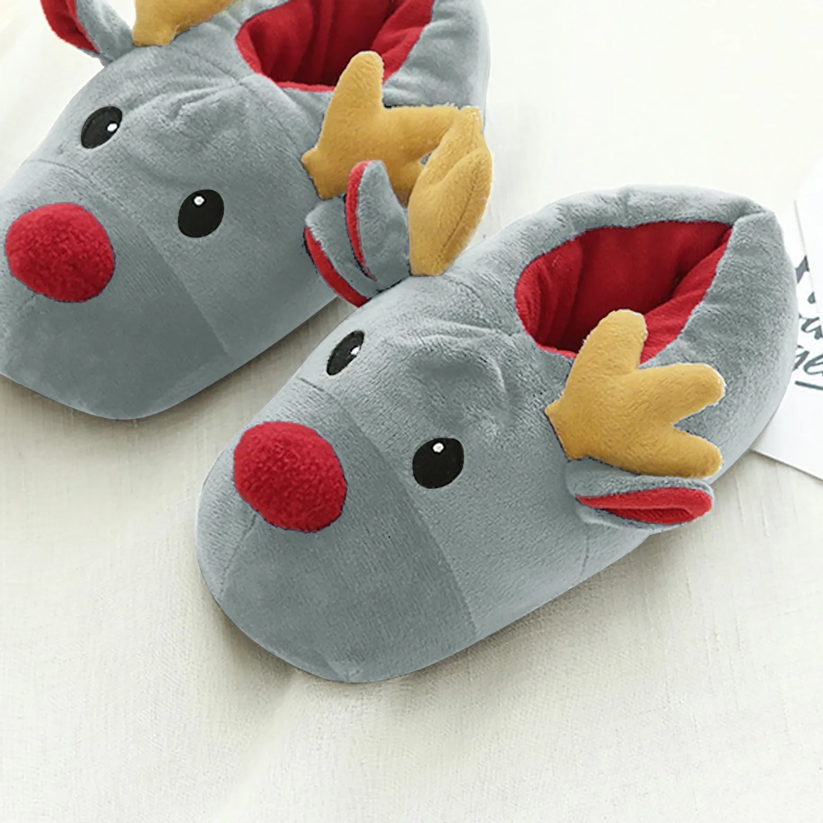 Womens Slippers Deer Christmas Shoes Cotton Plush Cute Slippers Winter Cotton Indoor House Flat Floor Soft Warm Plush Slippers