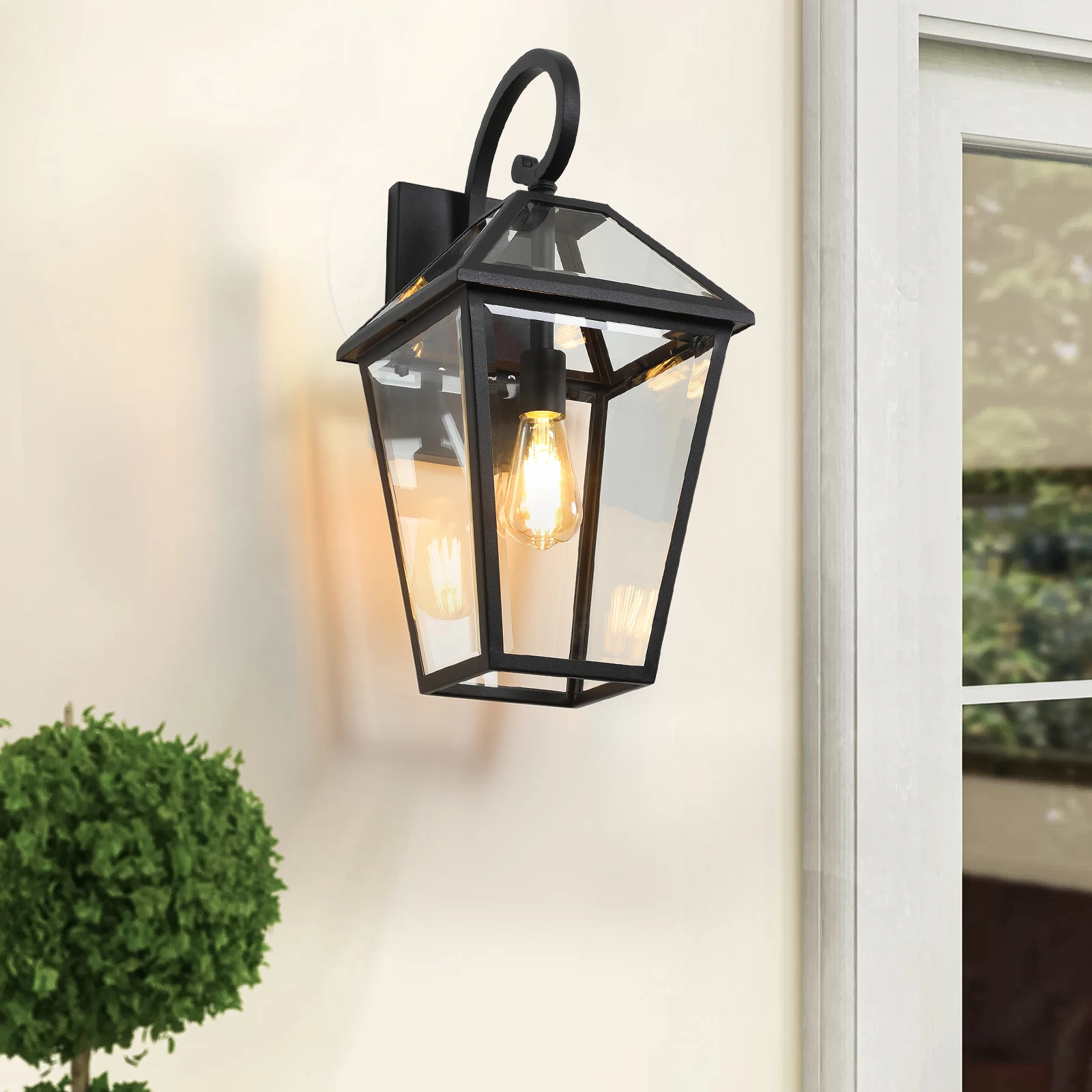 

21-Inch Modern Outdoor Wall Lantern 2-Pack Black Metal Warm White Dimmable Clear Glass Sconce Waterproof Aluminum Base for Porch