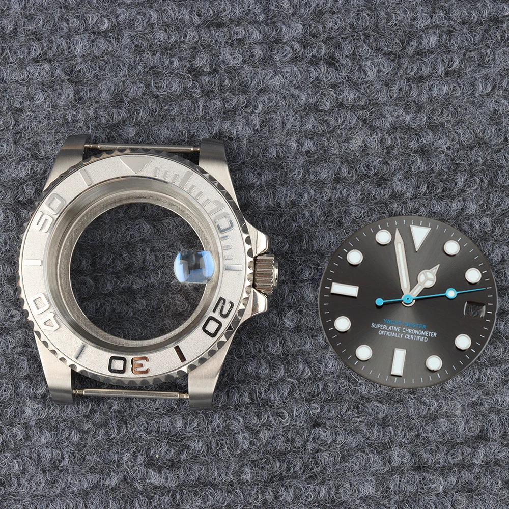 

Silver NH35 Case For YACHT-MASTER Watch Dial Hands Blue Luminous Men's NH35 Case Sapphire glass For NH35 NH36 NH38 NH34 Movemet