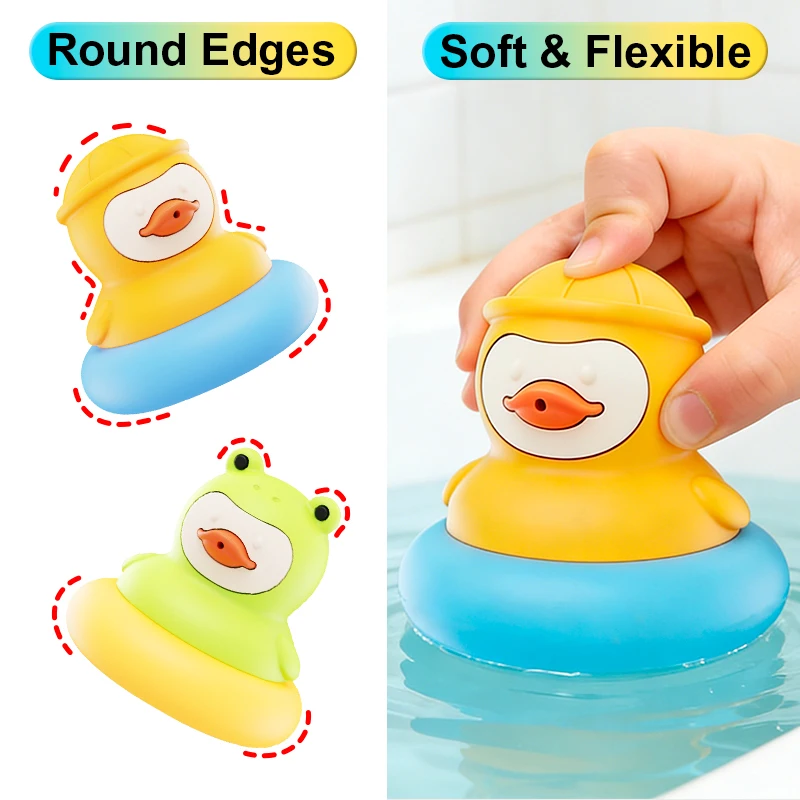 BPA-freie Baby-Silikon-Badespielzeuge Niedliche Entchen- und Froschform Schwimmende Wasserspielzeuge für Säuglinge Kleinkinder Lustige Badezimmer-Spielzeuge Babygeschenke