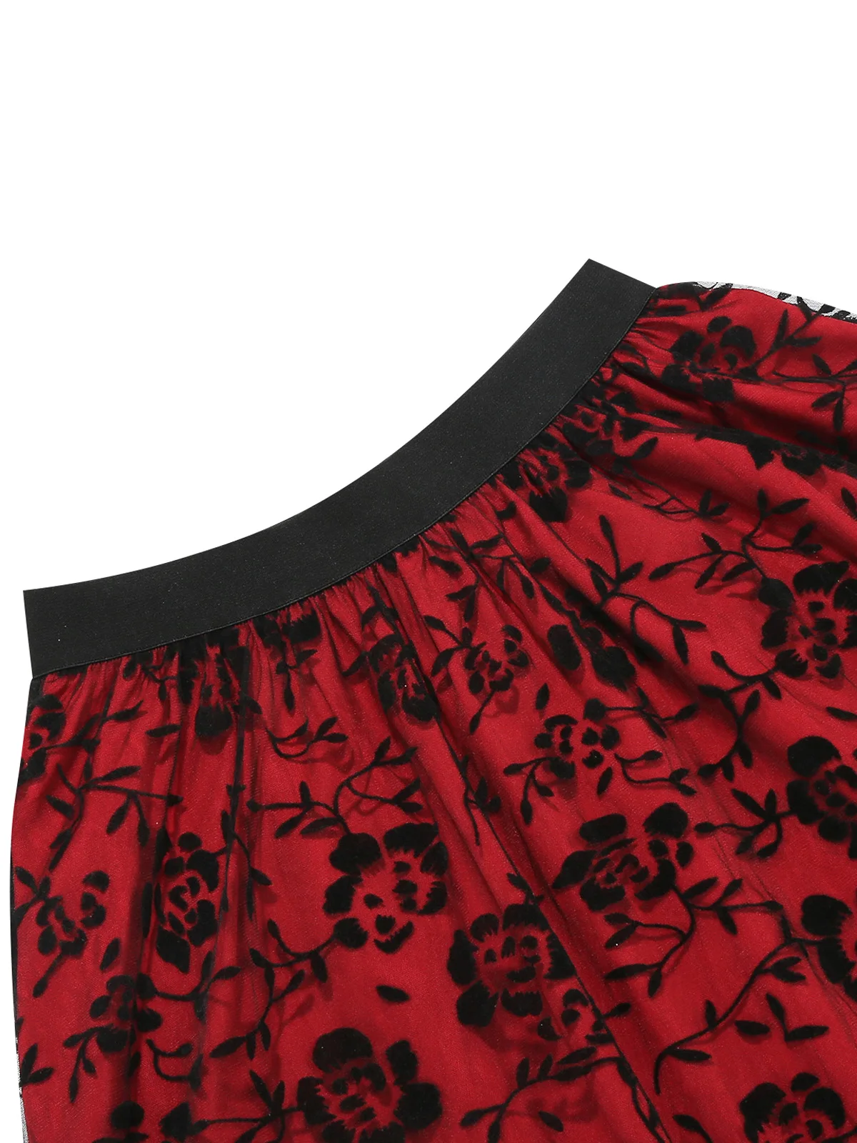 Tonval Gonne lunghe in vita elastica con rivestimento in rete floccata floreale vintage per donna Gonna a pieghe elegante per festa di Halloween