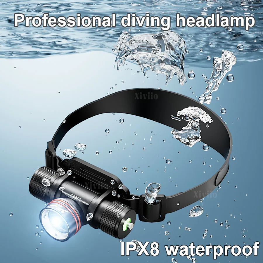 

Водонепроницаемый налобный фонарь IPX8 для дайвинга, перезаряжаемый светодиодный фонарь, амфибийный фонарь для рыбалки, подводный фонарь, уличный фонарь для подводного плавания