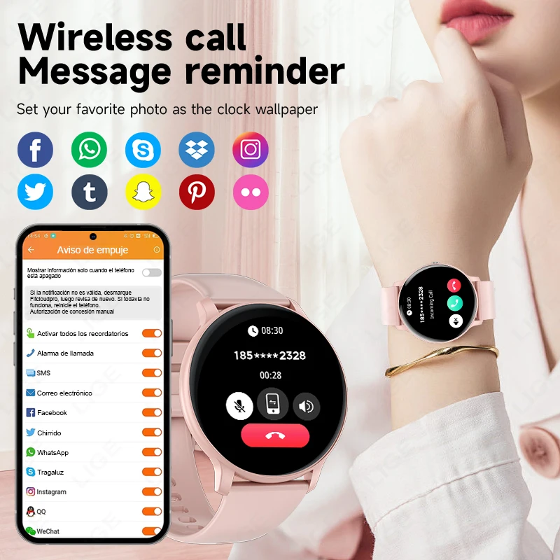 LIGE Sports Smart Watch for Men Women 1.39 Inch HD Screen Heart Rate Monitoring Music Bluetooth Call Wristwatch Lady Smartwatch