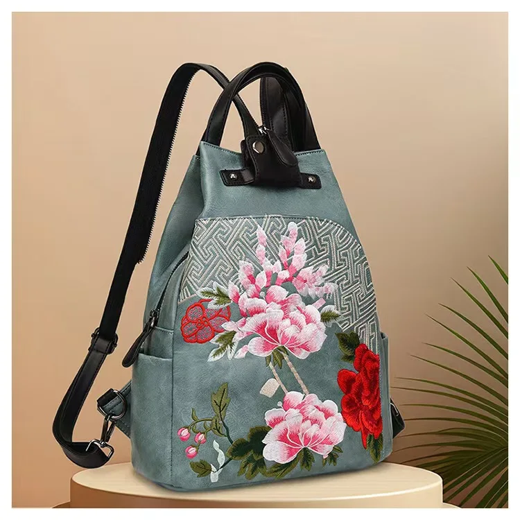 PU leather retro Chinese-style flower embroidered cheongsam-style lady's bag with ethnic style waterproof cross-body bag