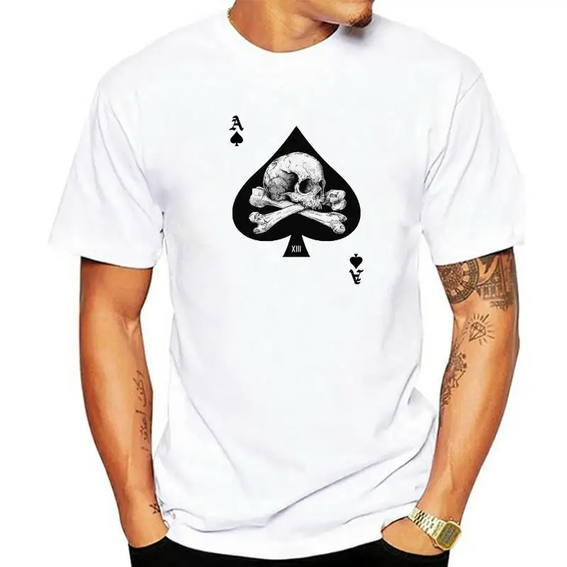 Custom Ace of Spades T Shirt 2018 T-shirt Men Skull Tshirt Poker Card Clothes Hip Hop Tops Vintage Retro Tees Cotton White