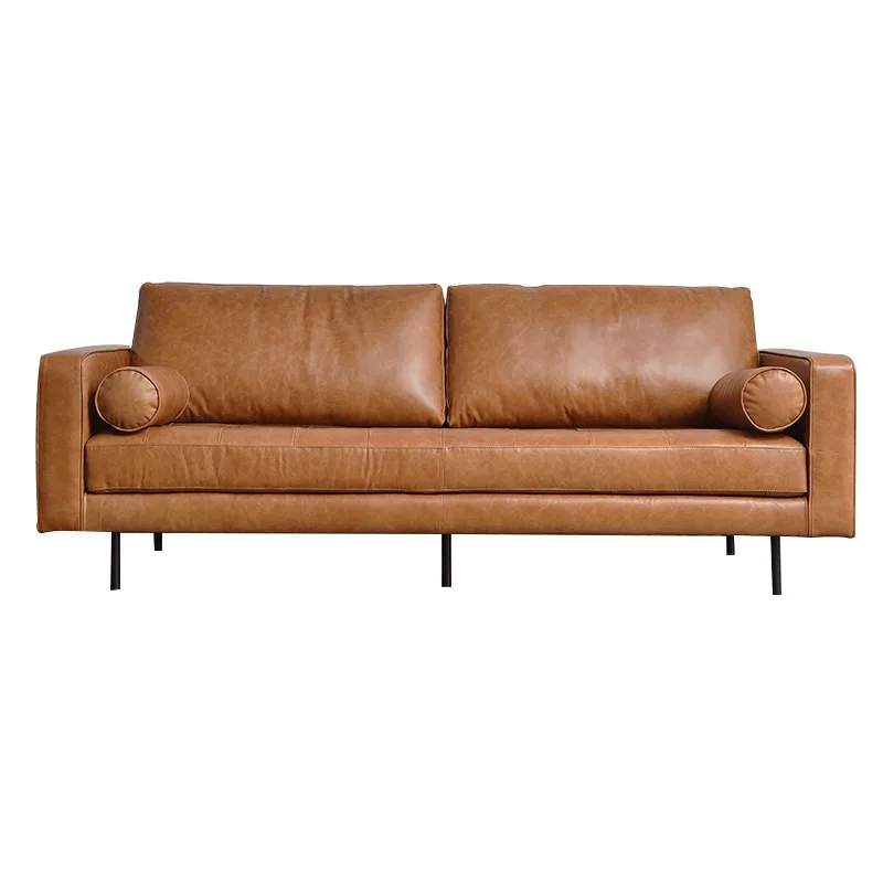 

Nordic style sofa combination, American oil wax leather small apartment living room retro leather sofa